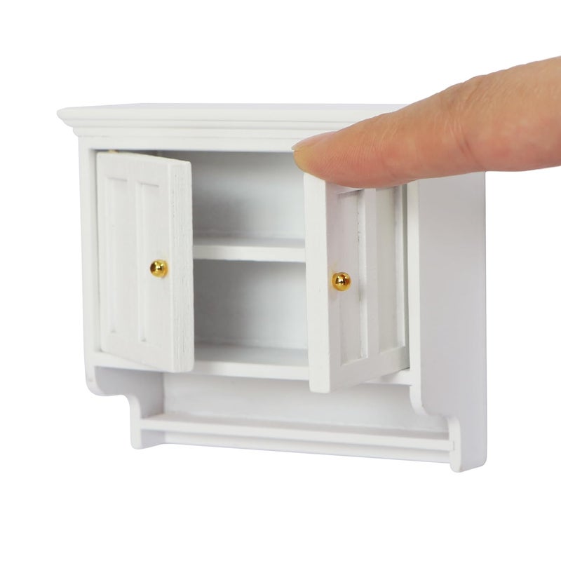 iLAND Dollhouse Furniture on 1/12 Scale, Dollhouse Kitchen Cabinet Miniature Shelf in Modern Country Style White - Image 1